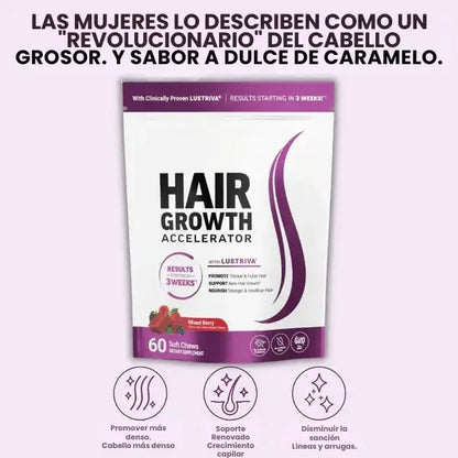 Suplemento masticable acelerador del crecimiento del cabello, sabor frutos rojos | Clínicamente comprobado